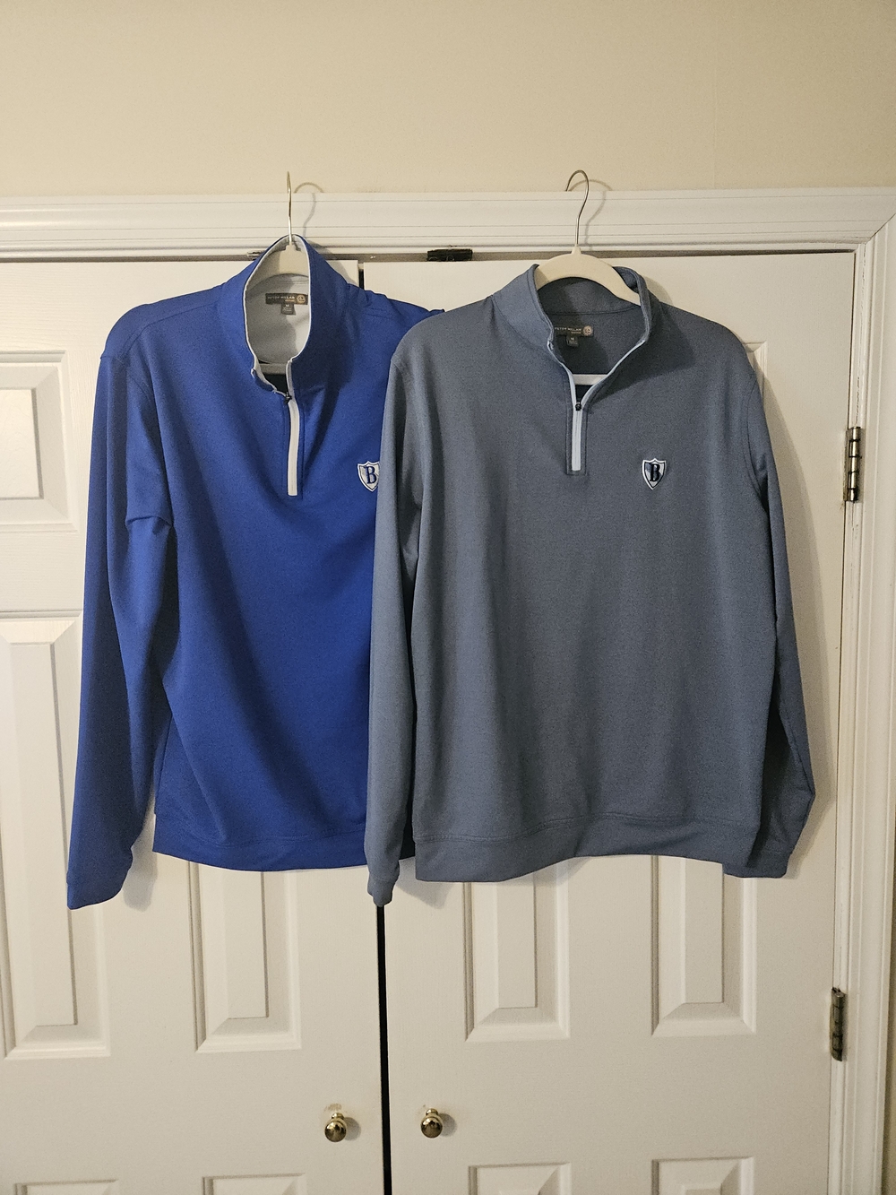 Bundle of 2 Peter Millar Size M 1/4 Zip Wicking Pullover .  Blue and Gray.